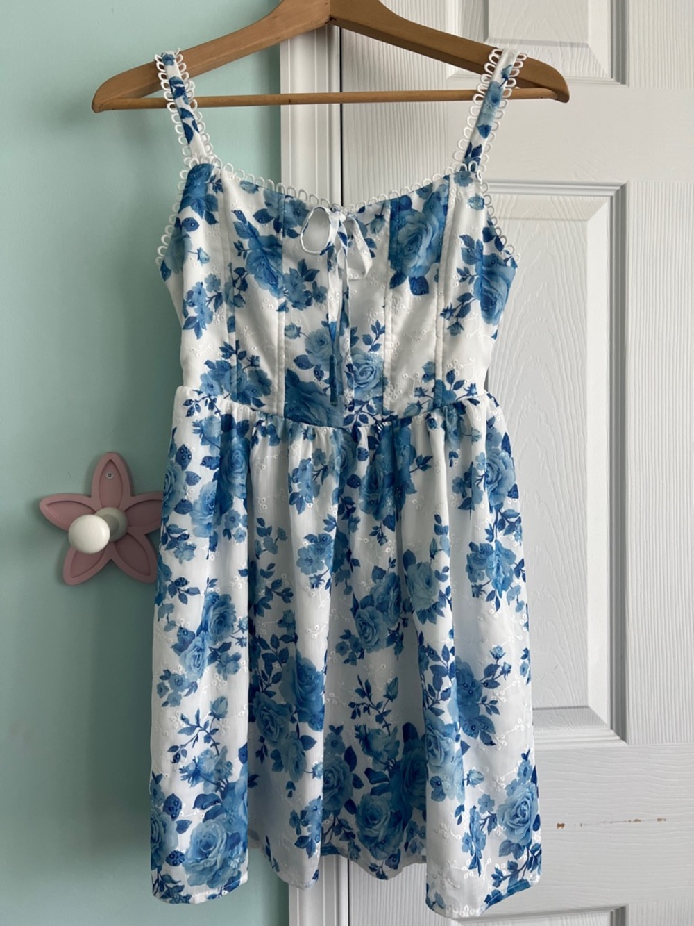 Altar'd State White Mini Dress with Blue Floral Print
